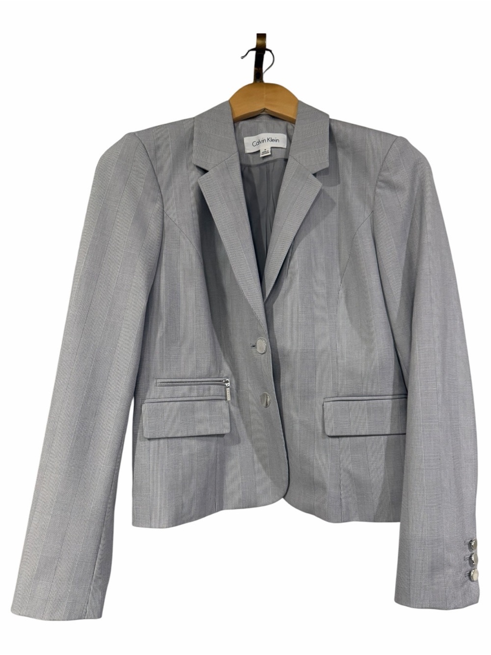 Calvin Klein Tailored plaid Light Gray Women’s Blazer - Picture 2 of 9